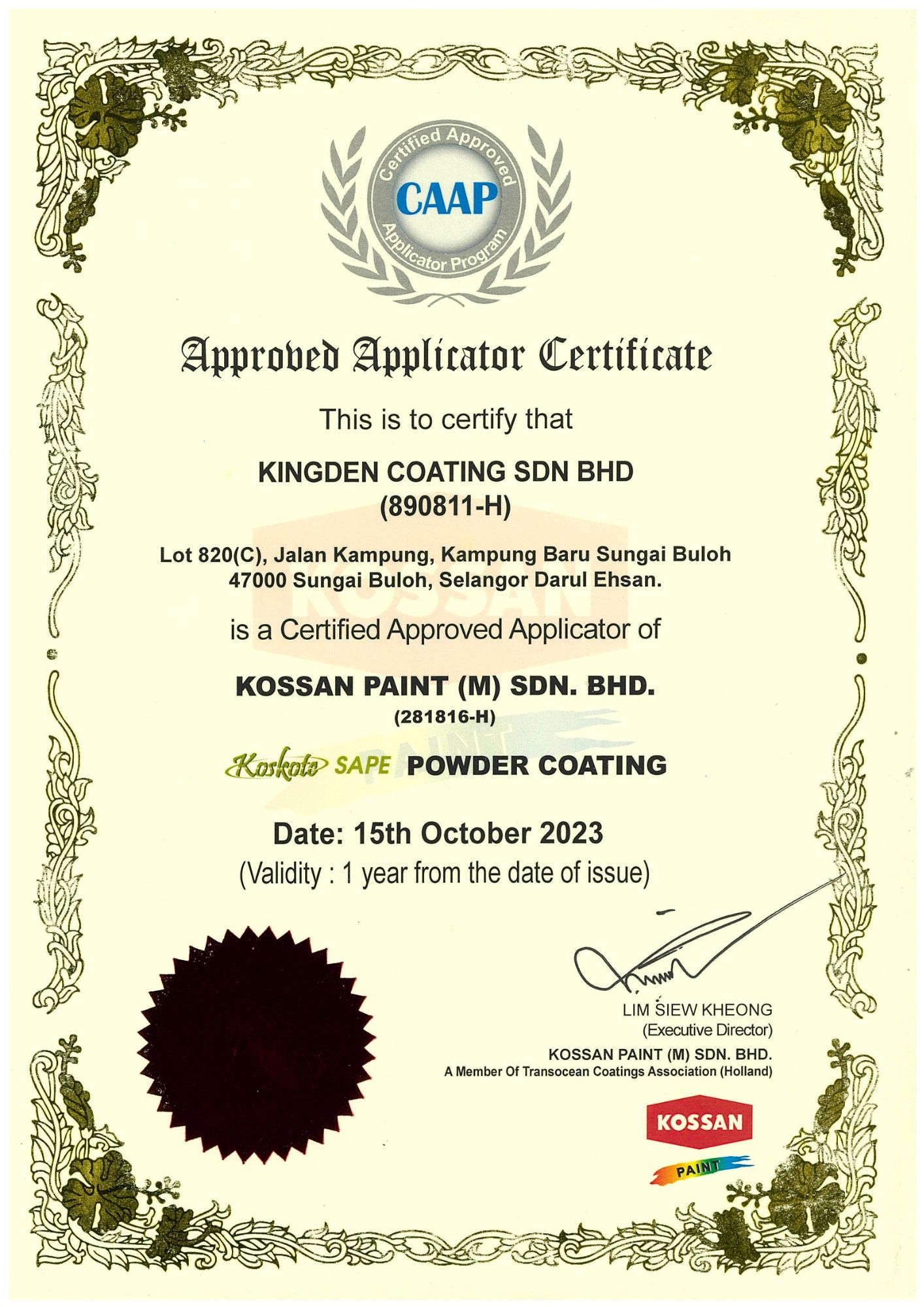 Kossan Certificate